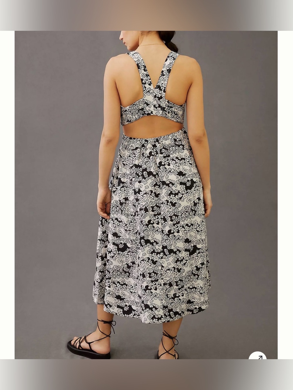 Anthropologie Linen Cotton Blend Black & White Floral Midi Dress Size 2X - Picture 2 of 8